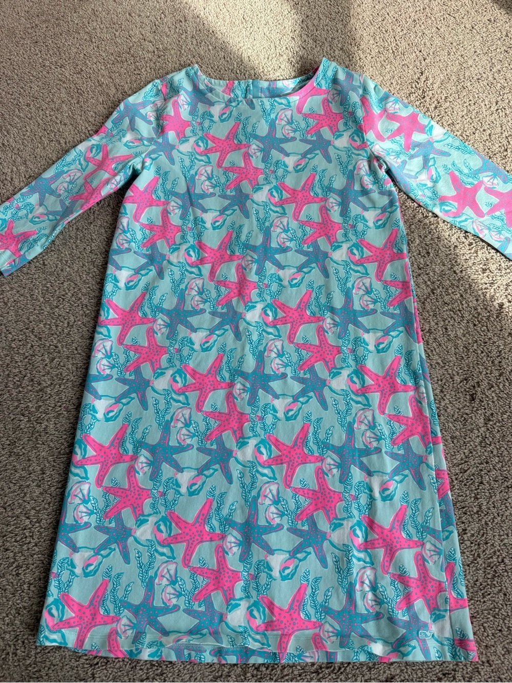 Vineyard Vines Girls Starfish Print 3/4-Sleeve Shift Dress | Size XL (16)